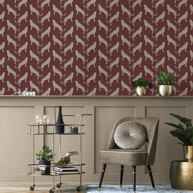 Nicole Miller Guepardo Peel & Stick Oxblood Wallpaper