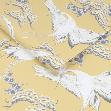 Cranes Ochre Wallpaper