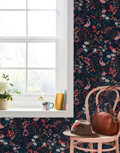 Joules Fields Edge Floral French Navy Wallpaper