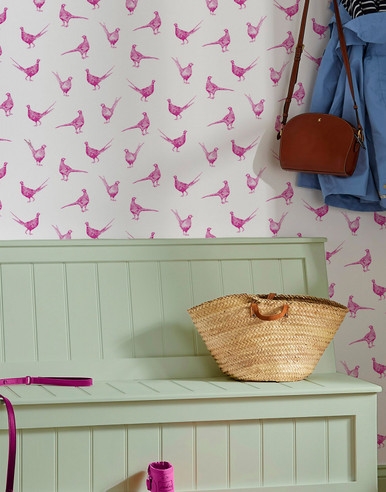 Joules Flirty Pheasants Truly Pink Wallpaper