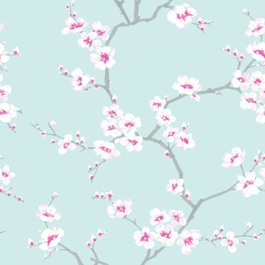 Apple Blossom Tree Teal Wallpaper