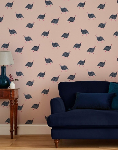 Joules Guinea Fowl Blush Pink Wallpaper