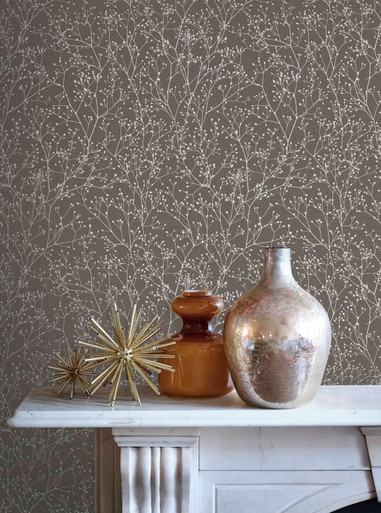 Gypsophila Mocha & Silver Wallpaper by Clarissa Hulse