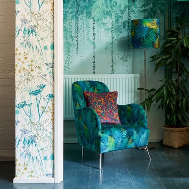 Summer Border Verdigris Wallpaper by Clarissa Hulse