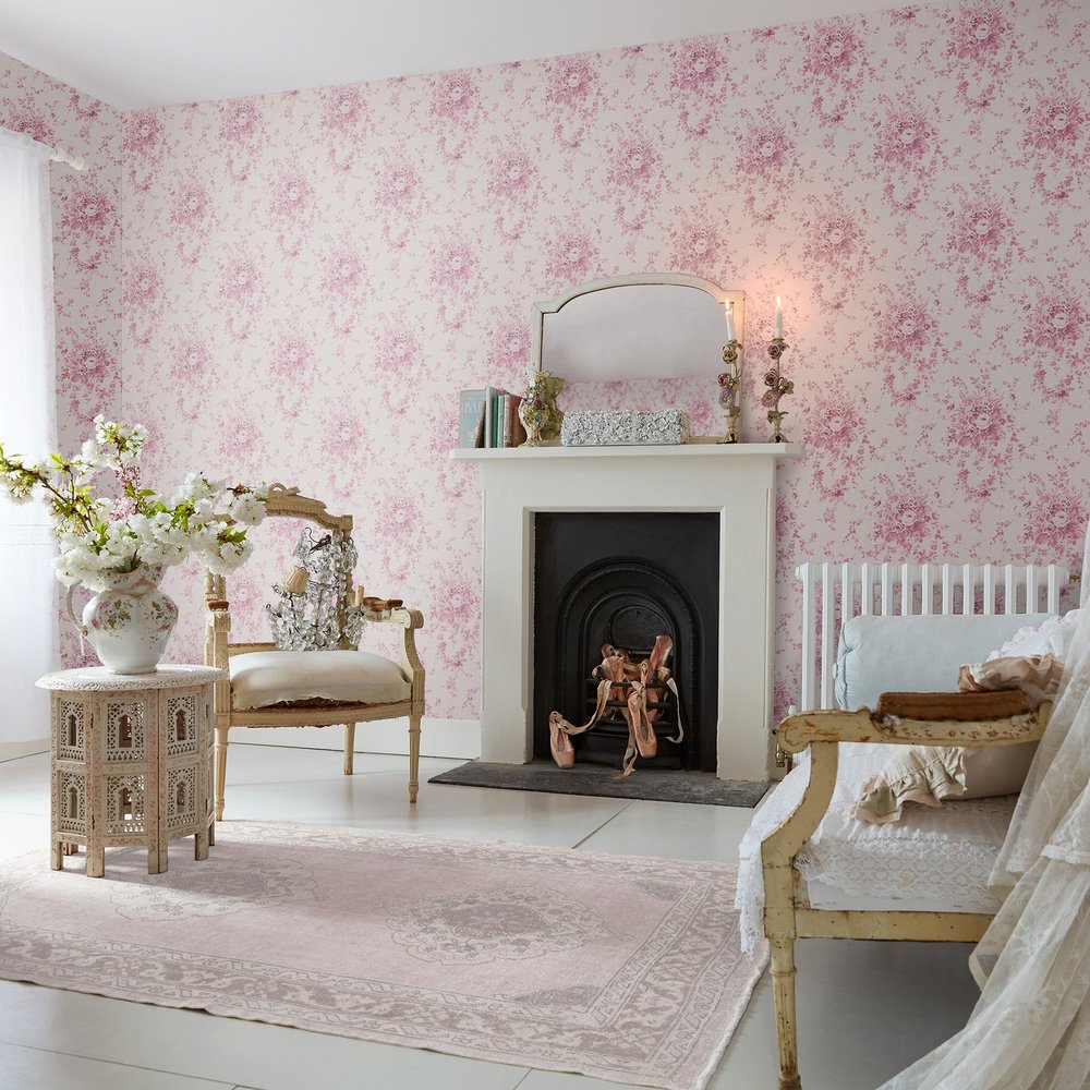 Garden Floral Pink Tonal Wallpaper