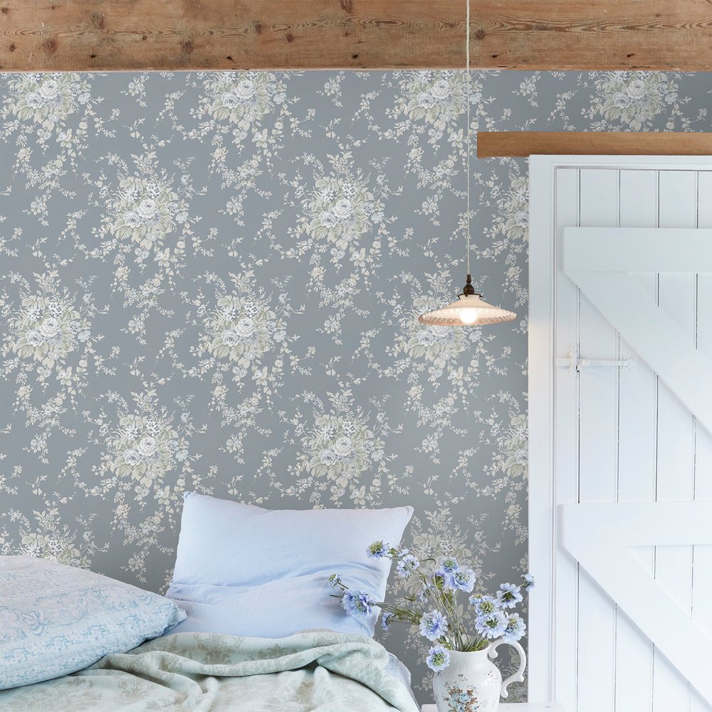 Garden Floral Slate Grey Wallpaper