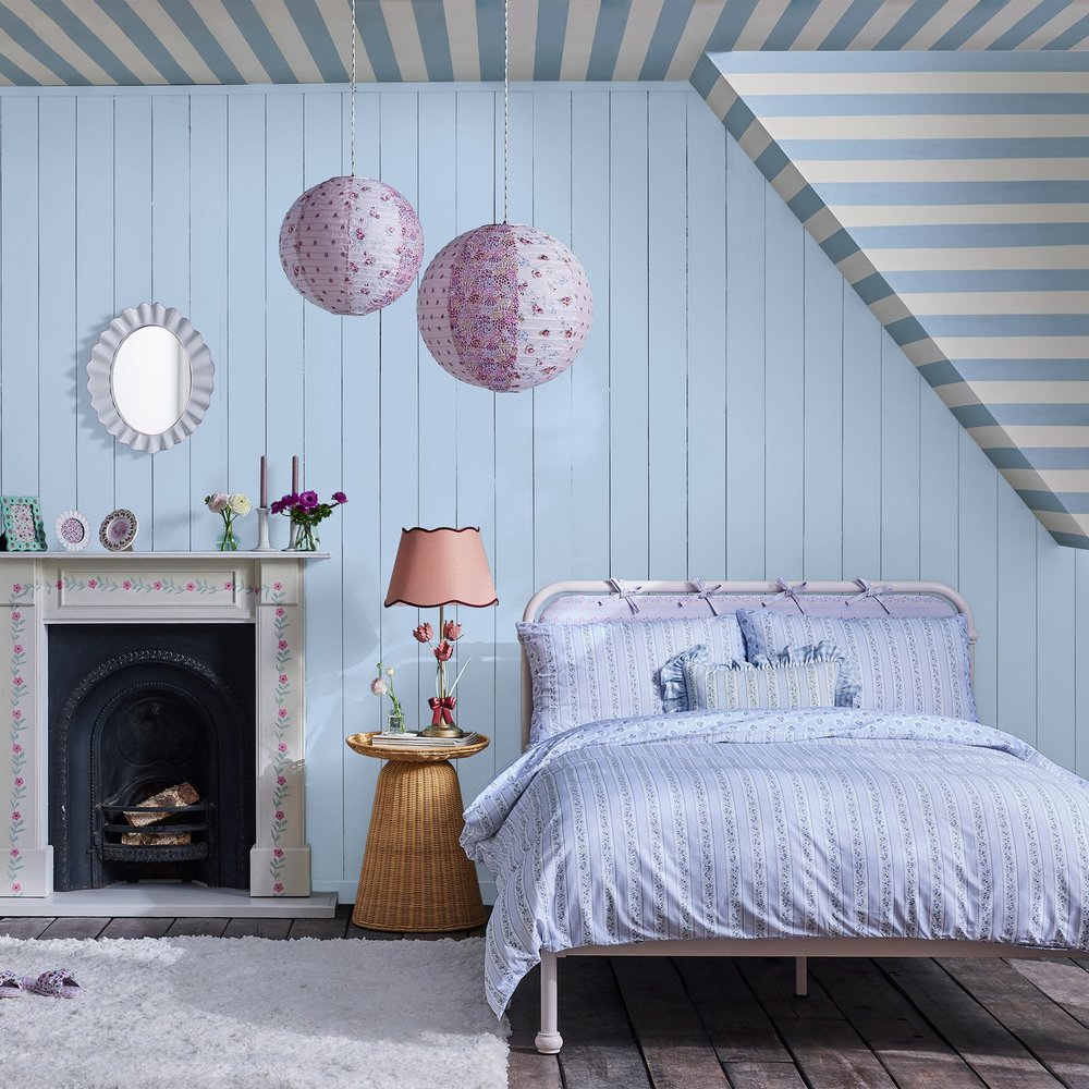 Cath Kidston Canopy Stripe Blue Wallpaper