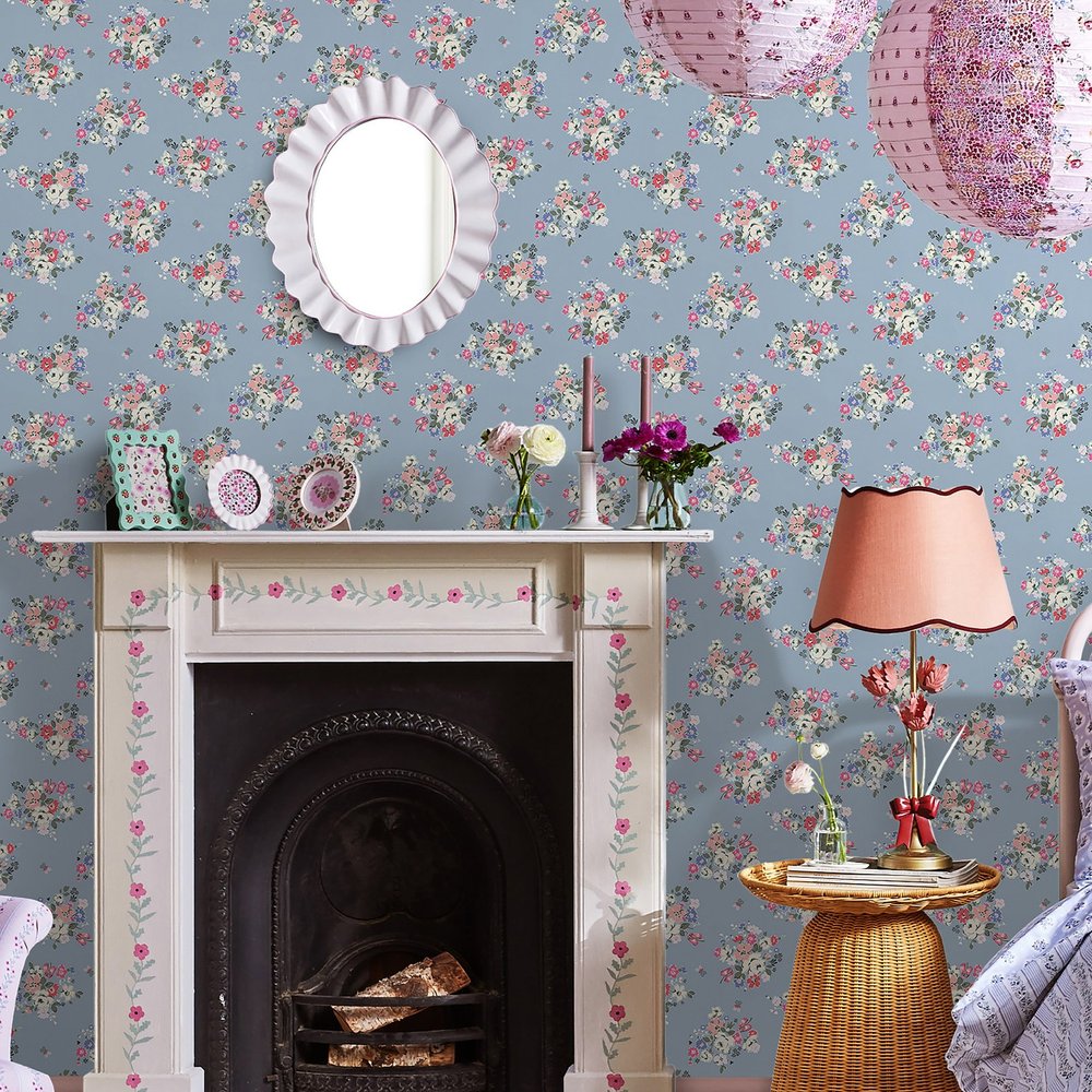 Cath Kidston Clifton Floral Blue Wallpaper