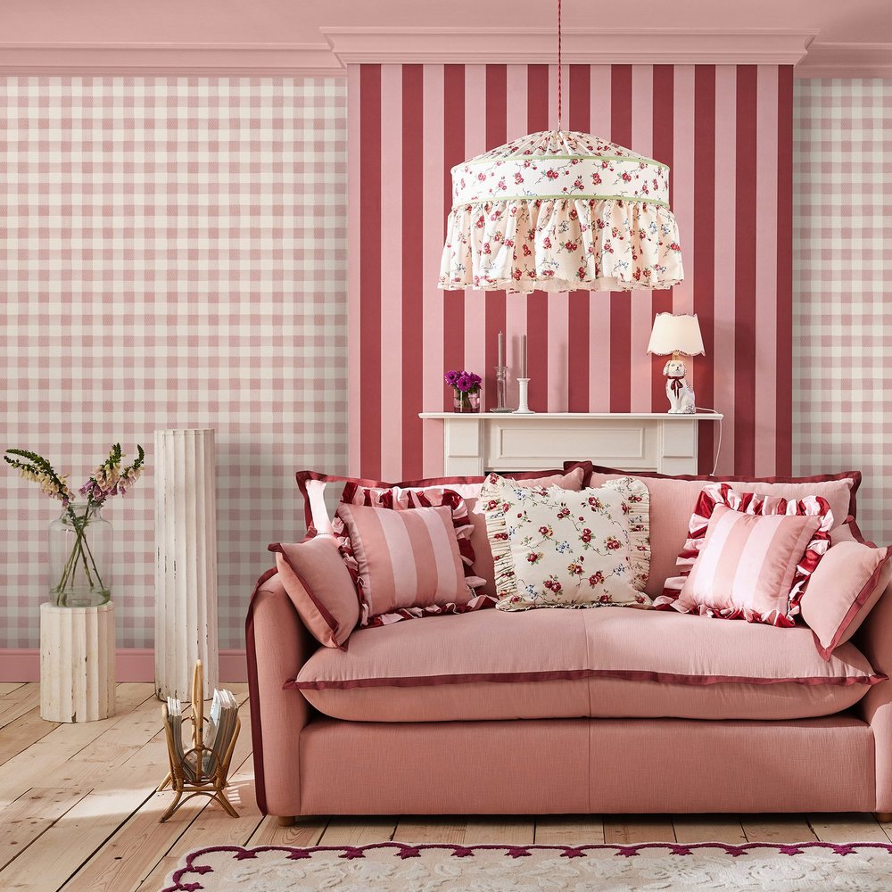 Cath Kidston Painted Gingham Pink Wallpaper