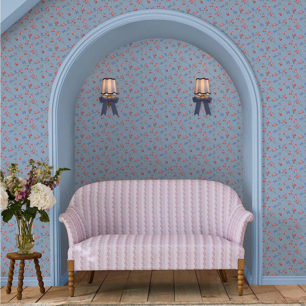 Cath Kidston Rose & Bows Blue Wallpaper