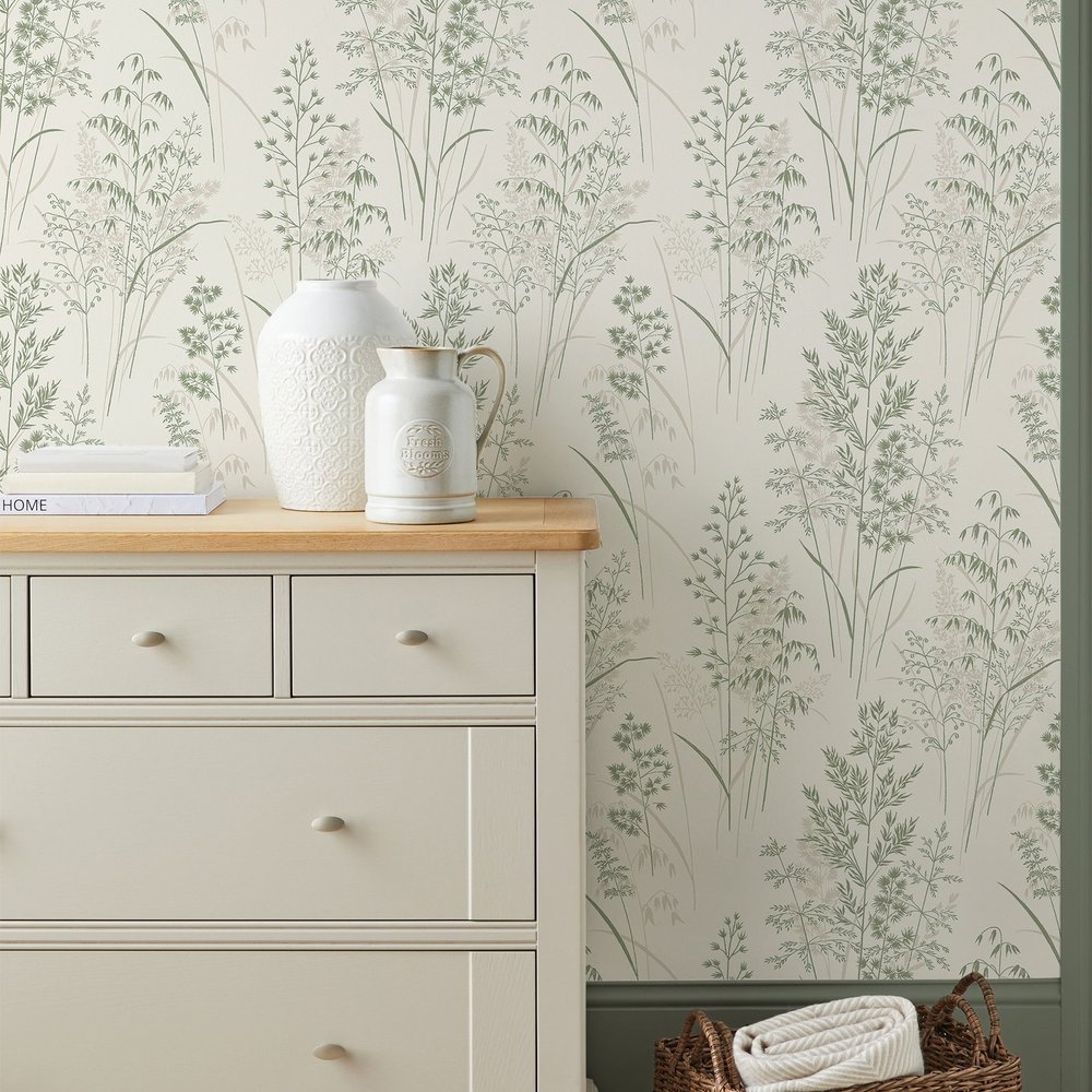 Next Leaf Sprigs Natural Greens Wallpaper