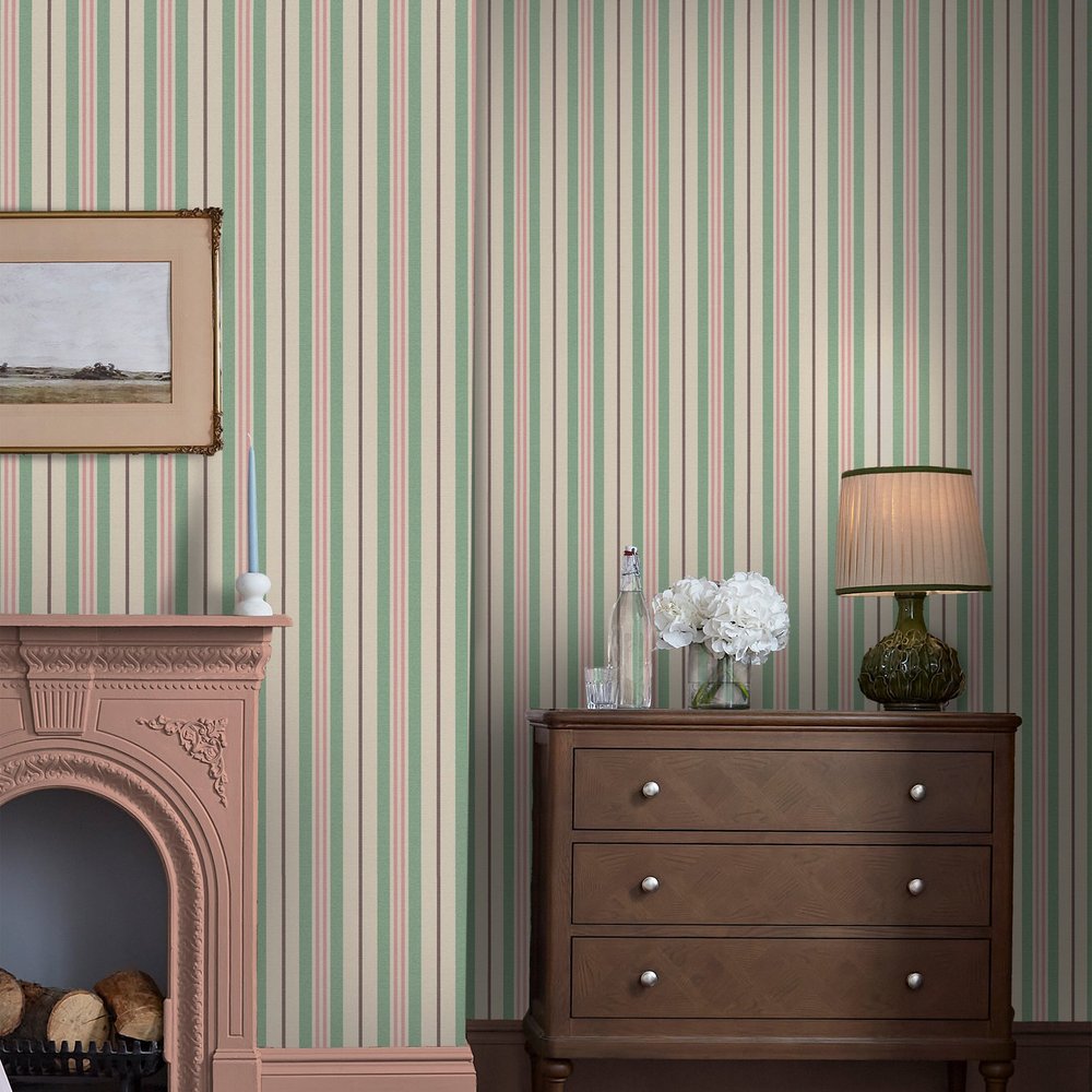 Joules Grove Stripe Pink & Green Wallpaper