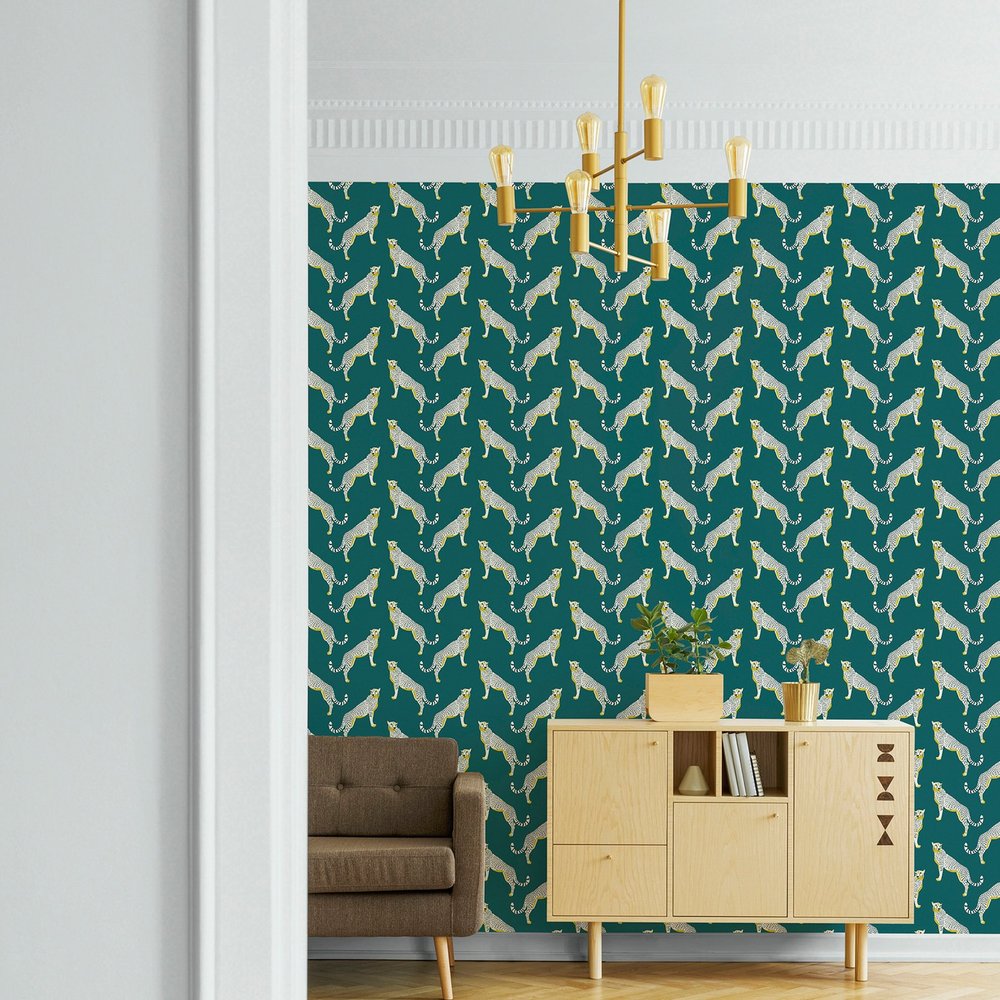 Nicole Miller Guepardo Peel & Stick Teal Wallpaper