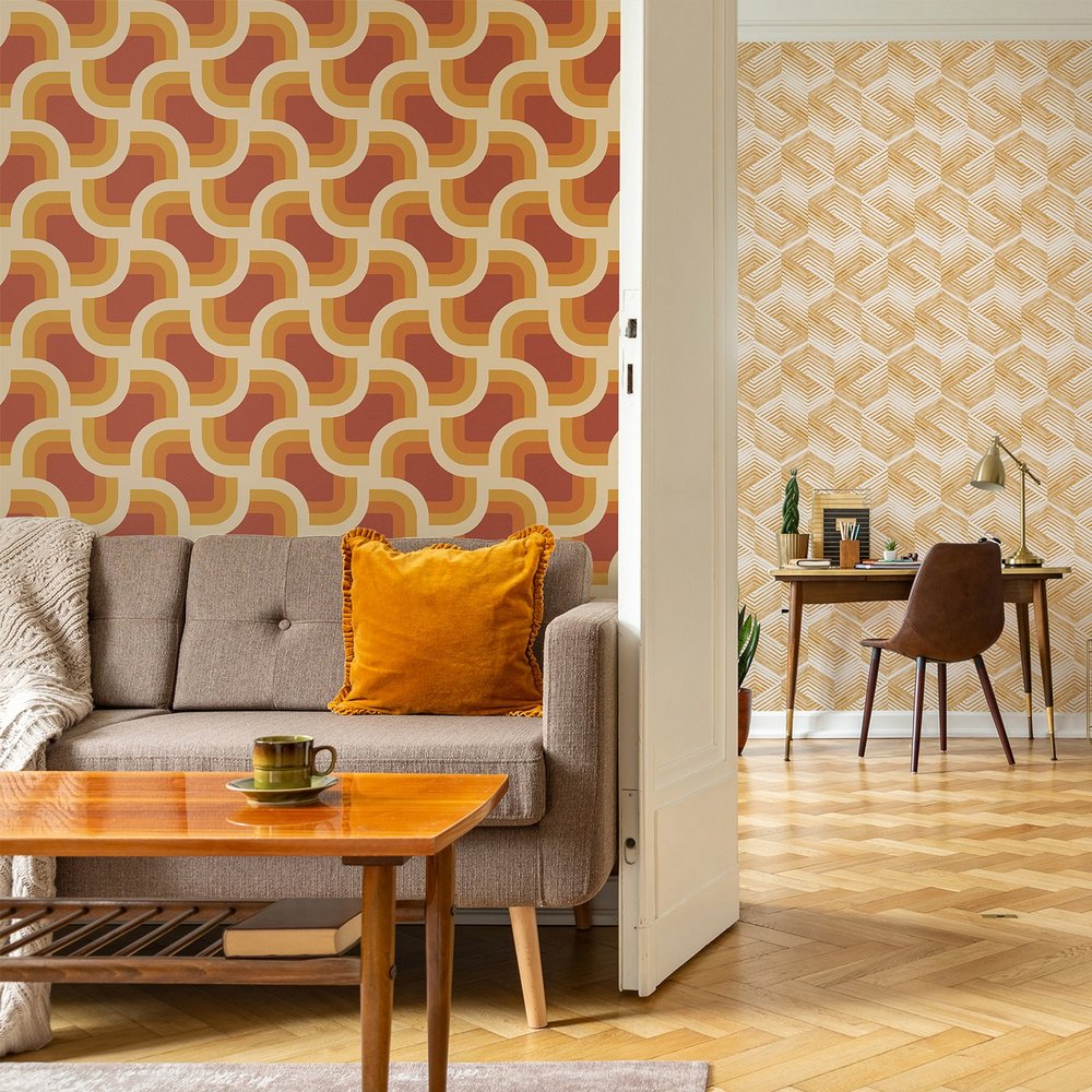 Nicole Miller Retro Geo Peel & Stick Clay / Turmeric Wallpaper