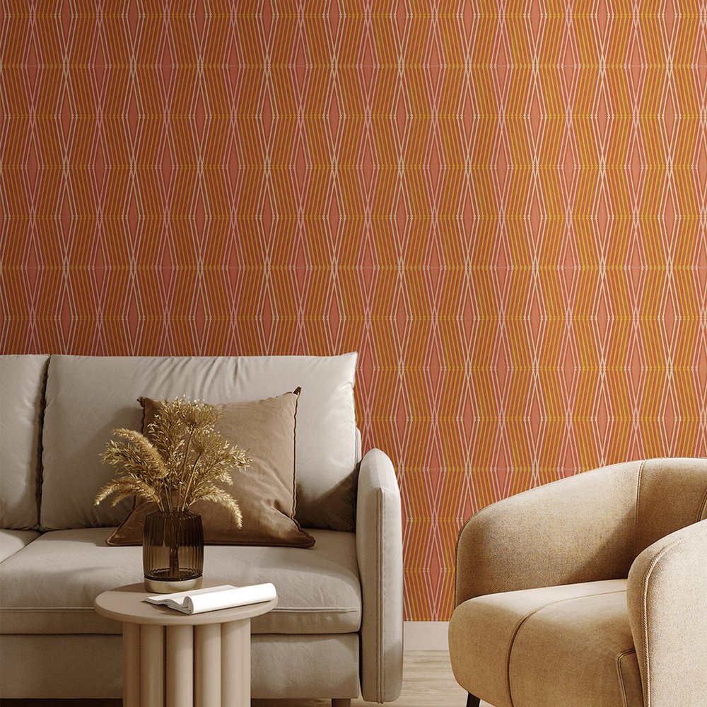 Nicole Miller Hard Edge Ogee Peel & Stick Clay Wallpaper