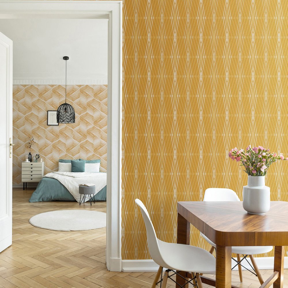 Nicole Miller Hard Edge Ogee Peel & Stick Turmeric Wallpaper