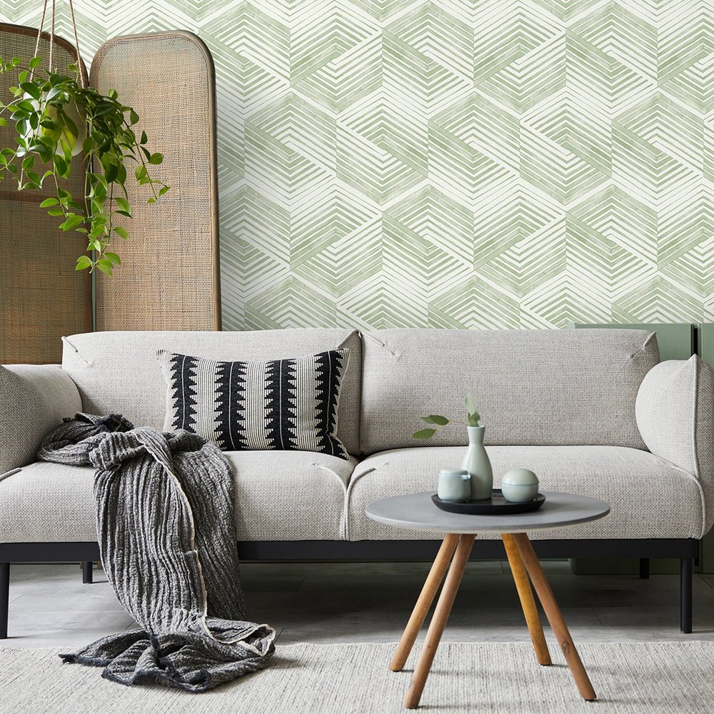 Nicole Miller Geo Movement Peel & Stick Sage Wallpaper