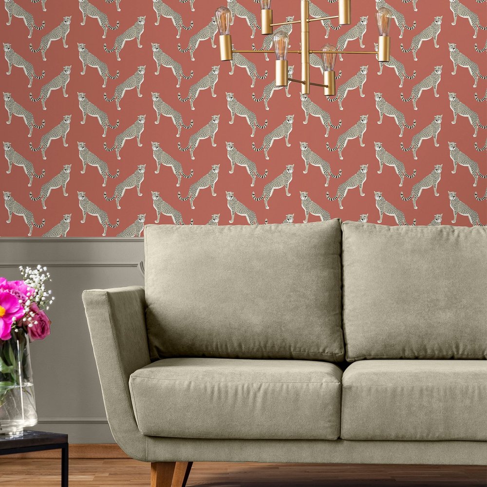 Nicole Miller Guepardo Peel & Stick Coral Wallpaper