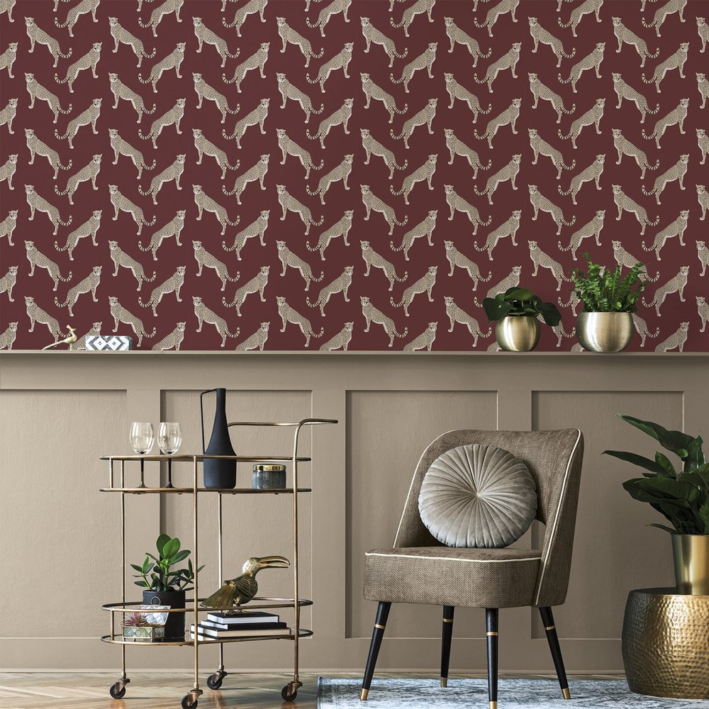 Nicole Miller Guepardo Peel & Stick Oxblood Wallpaper