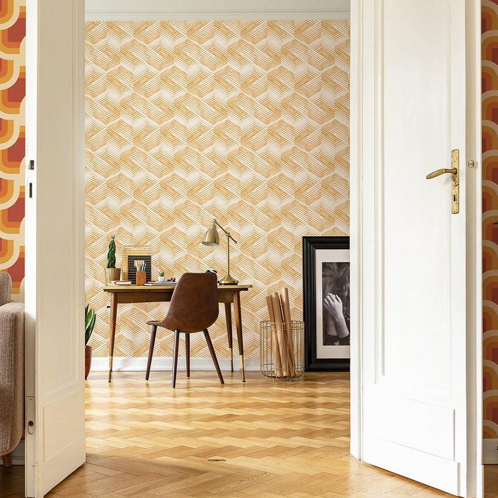 Nicole Miller Geo Movement Peel & Stick Turmeric Wallpaper