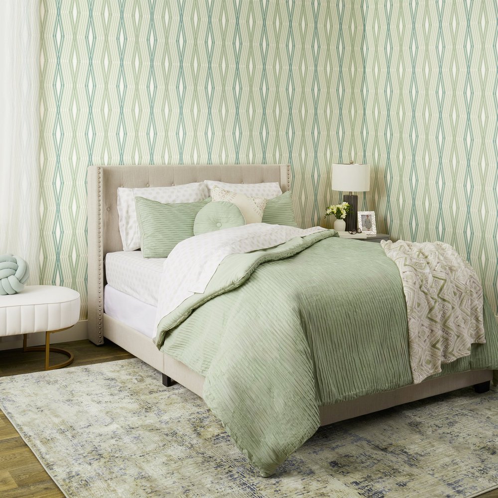 Nicole Miller Hard Edge Ogee Peel & Stick Sage Wallpaper