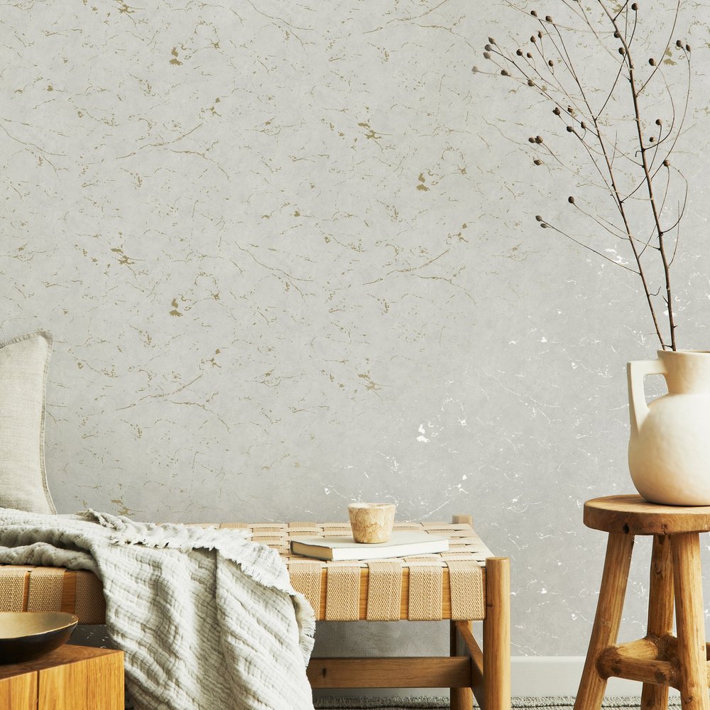 Gilded Plaster Neutral & Pale Gold Wallpaper