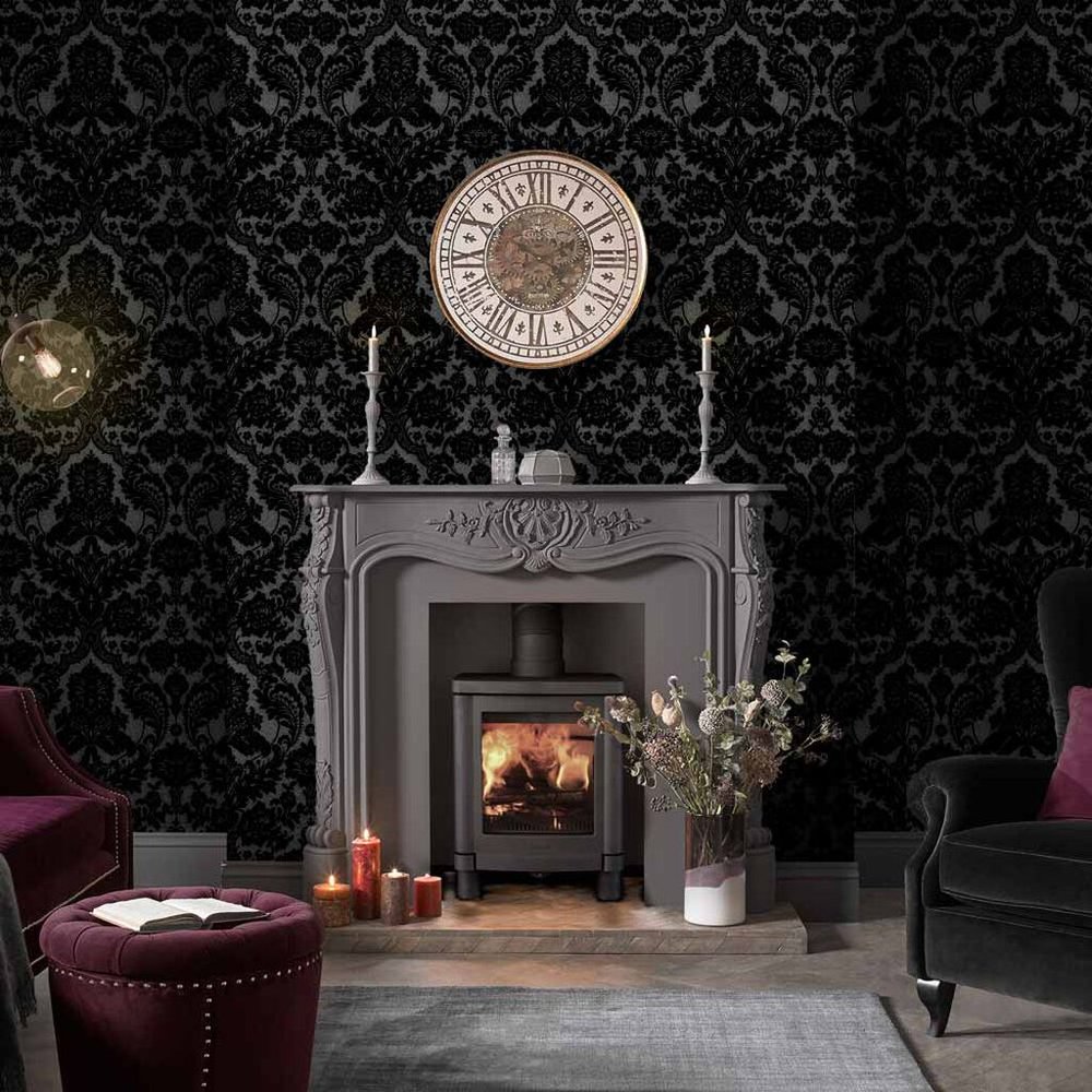 Gothic Damask Noir Wallpaper