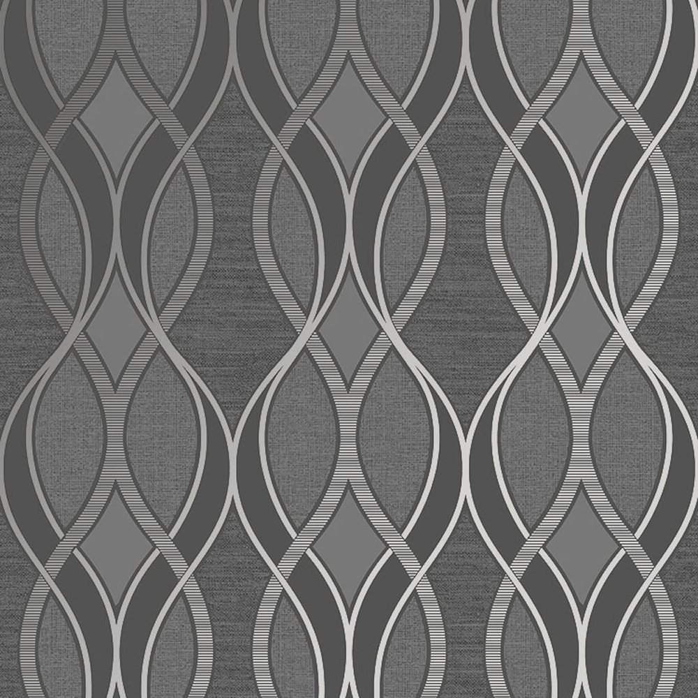 Ribbon Geo Grey & Silver Wallpaper