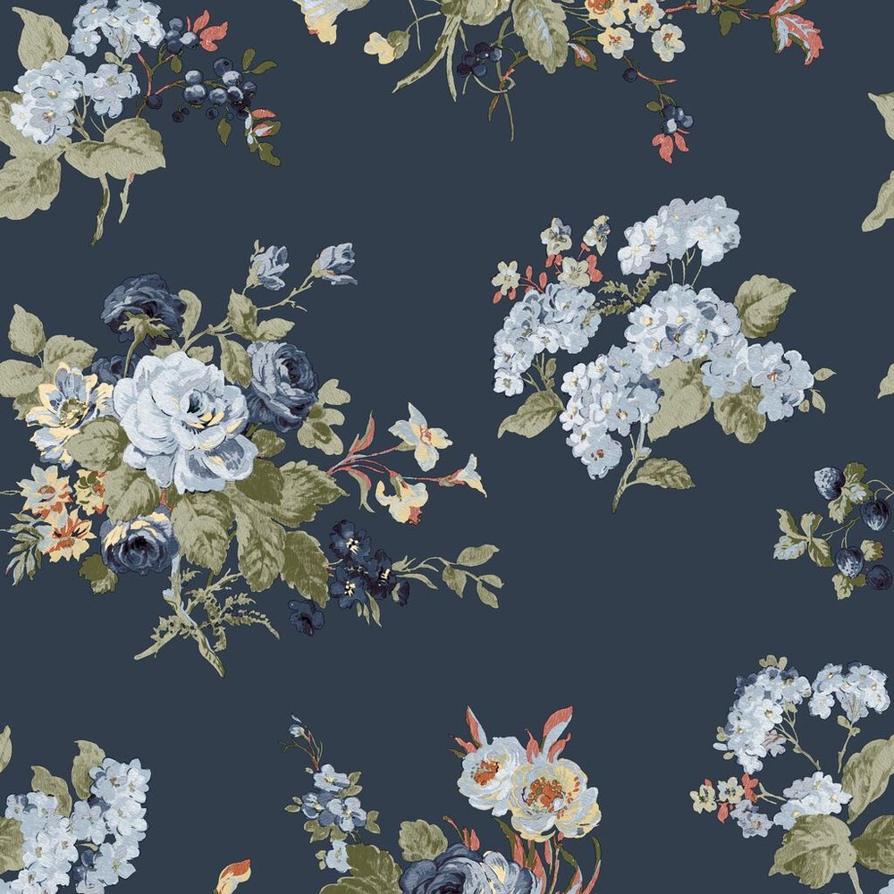 Laura Ashley Rosemore Midnight Seaspray Wallpaper