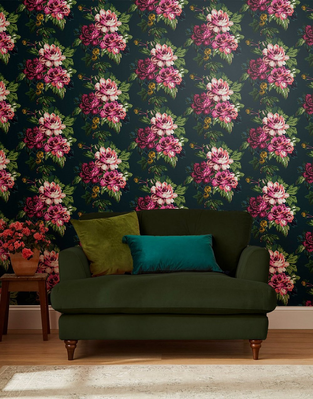 Joules Invite Floral Peacock Wallpaper