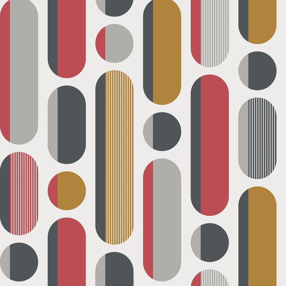 Morse Red & Grey & Mustard Wallpaper