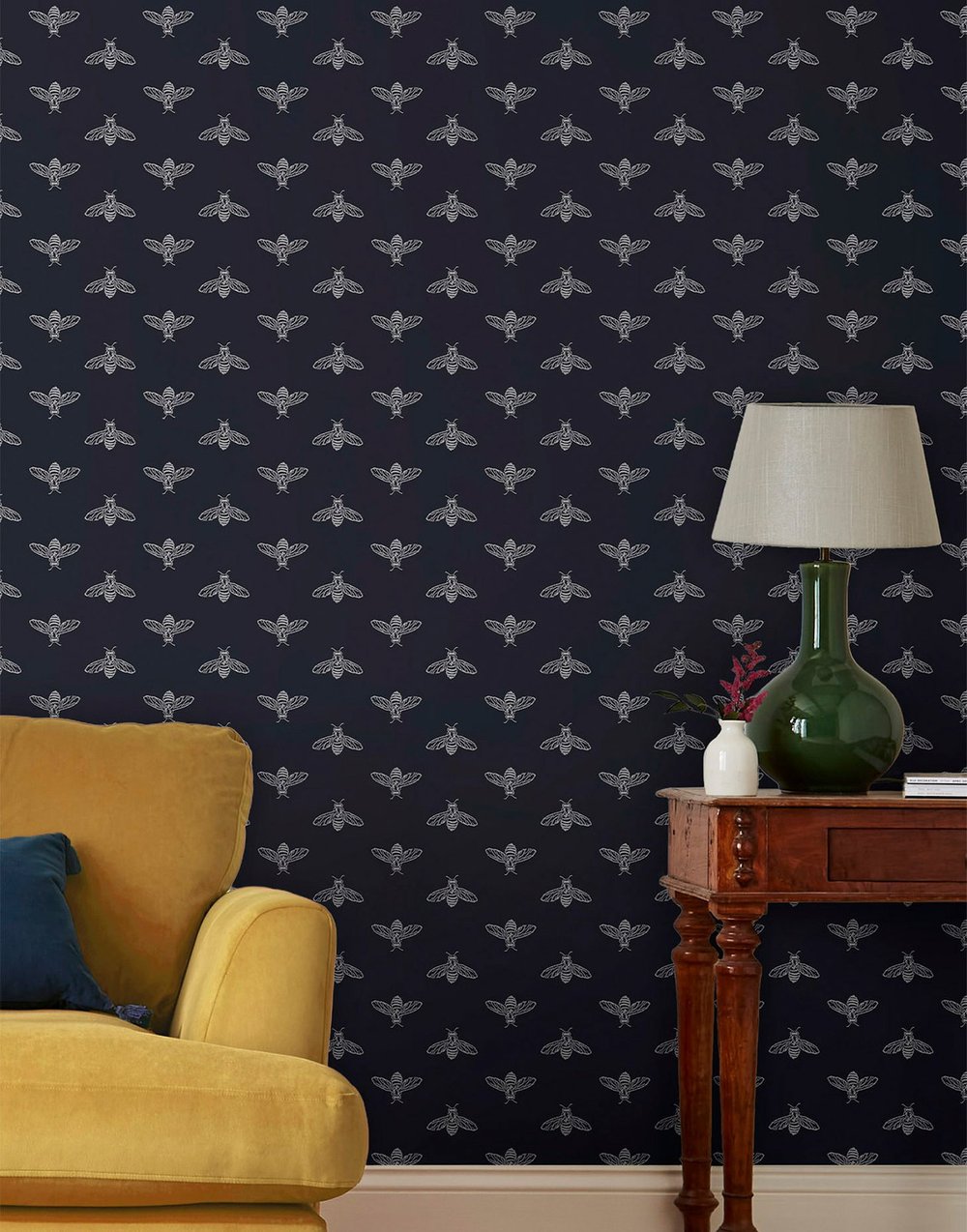 Joules Block Print Bee French Navy Wallpaper