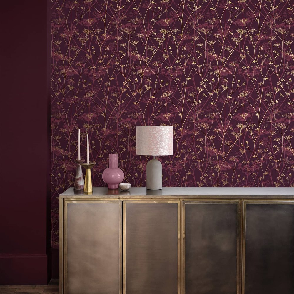 Wild Chervil Damson & Gold Wallpaper by Clarissa Hulse