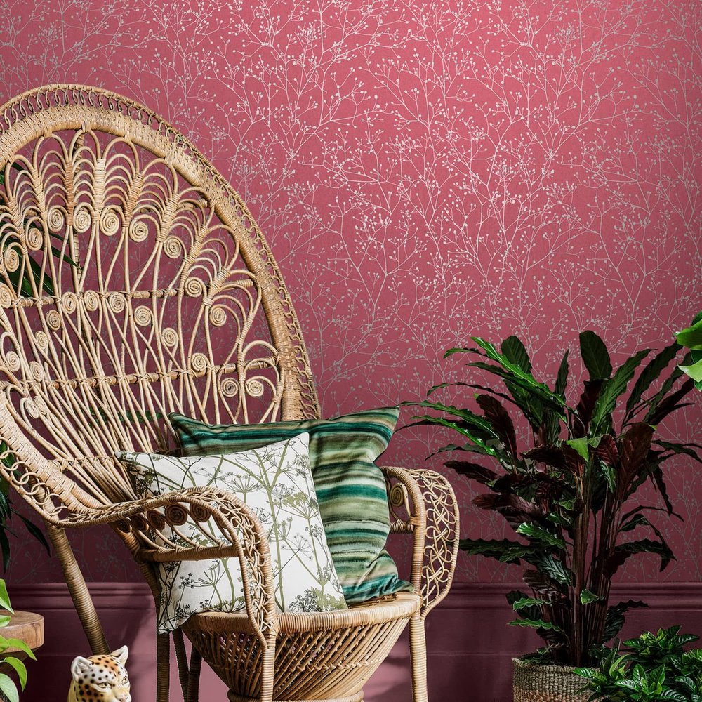 Gypsophila Raspberry & Silver Wallpaper by Clarissa Hulse