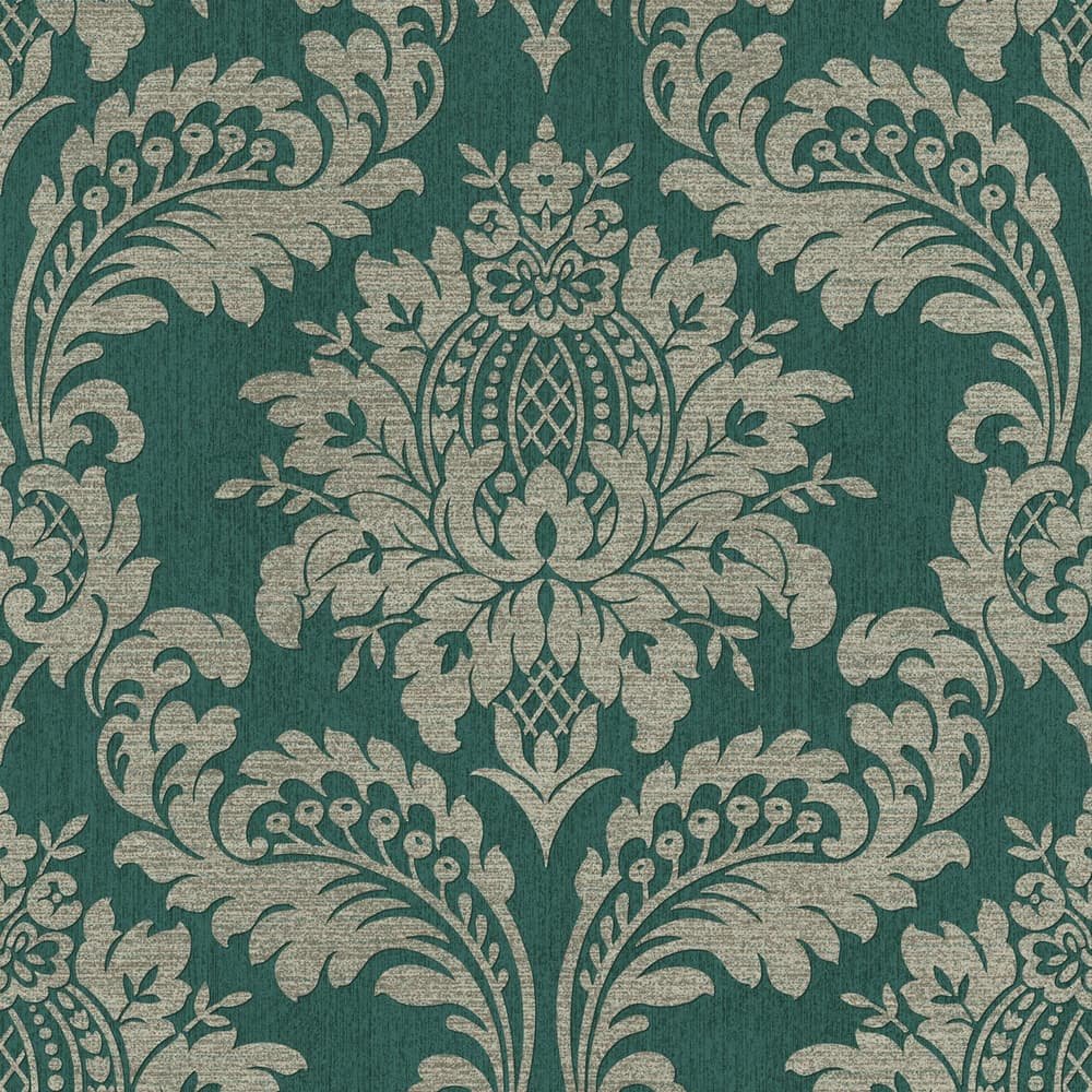 Archive Damask Teal And Gold Wallpaper